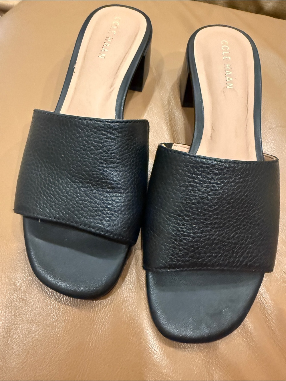 Cole Haan Black Leather Open-Toe Slide Mules